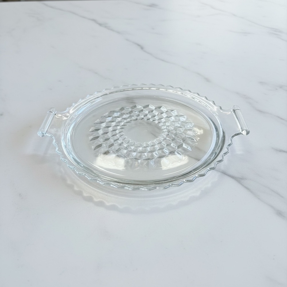 Vintage Jeannette Glass Cube Clear Depression Glass Handled Serving Tray 8” - Picture 3 of 3